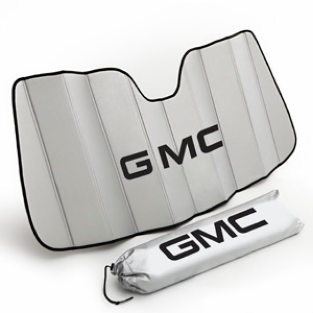 GMC Front Sunshade Package in Silver with Black GMC Logo for