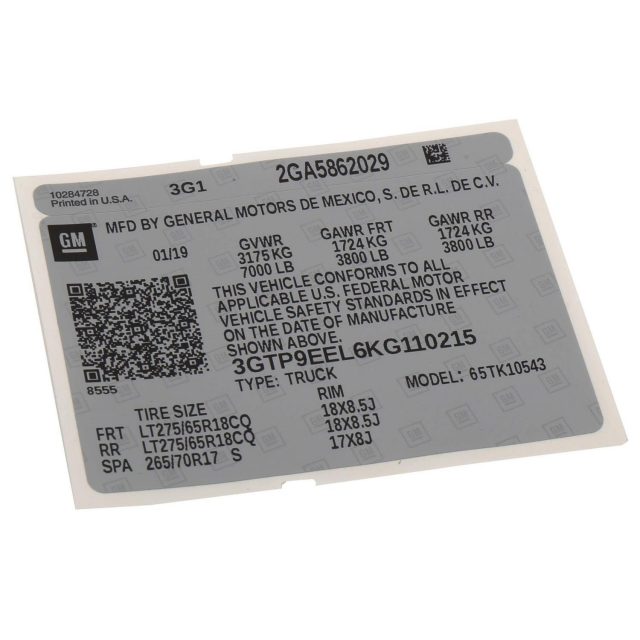 GM Genuine Parts Multi Purpose Label | 19355584 | GM Parts