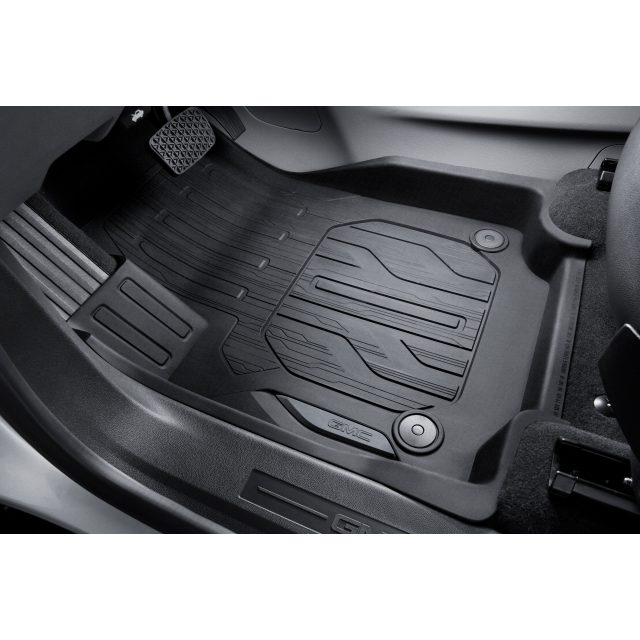 GMC Accessories First Row Premium All Weather Floor Liners in Jet Black with GMC Logo